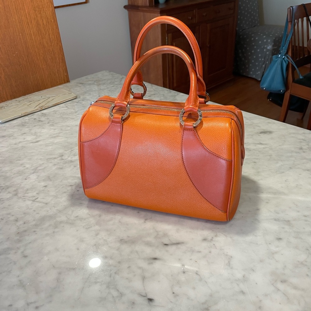 Bulgari Orange and Coral Two-Tone Leather Satchel